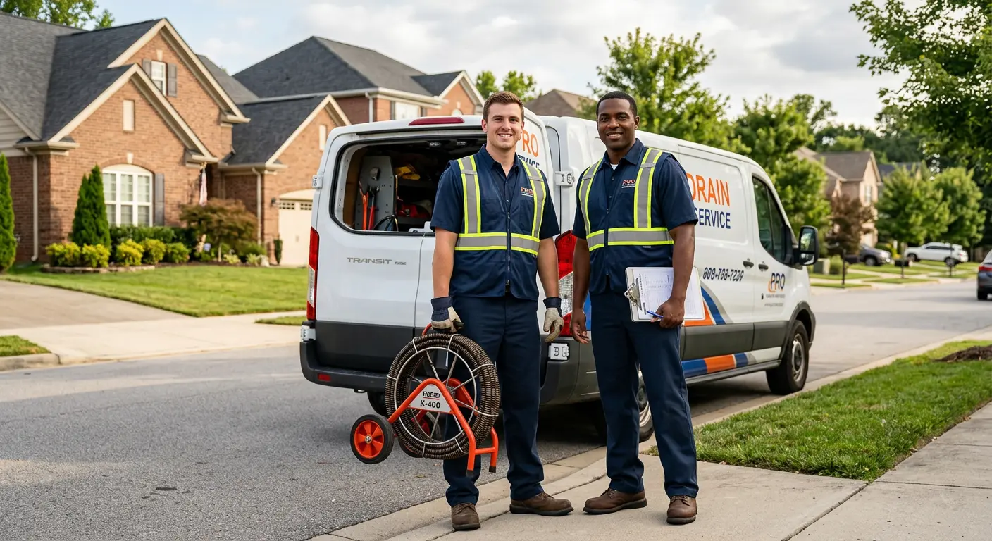 Sewer and drain service team with equipment ready for work in Chatham