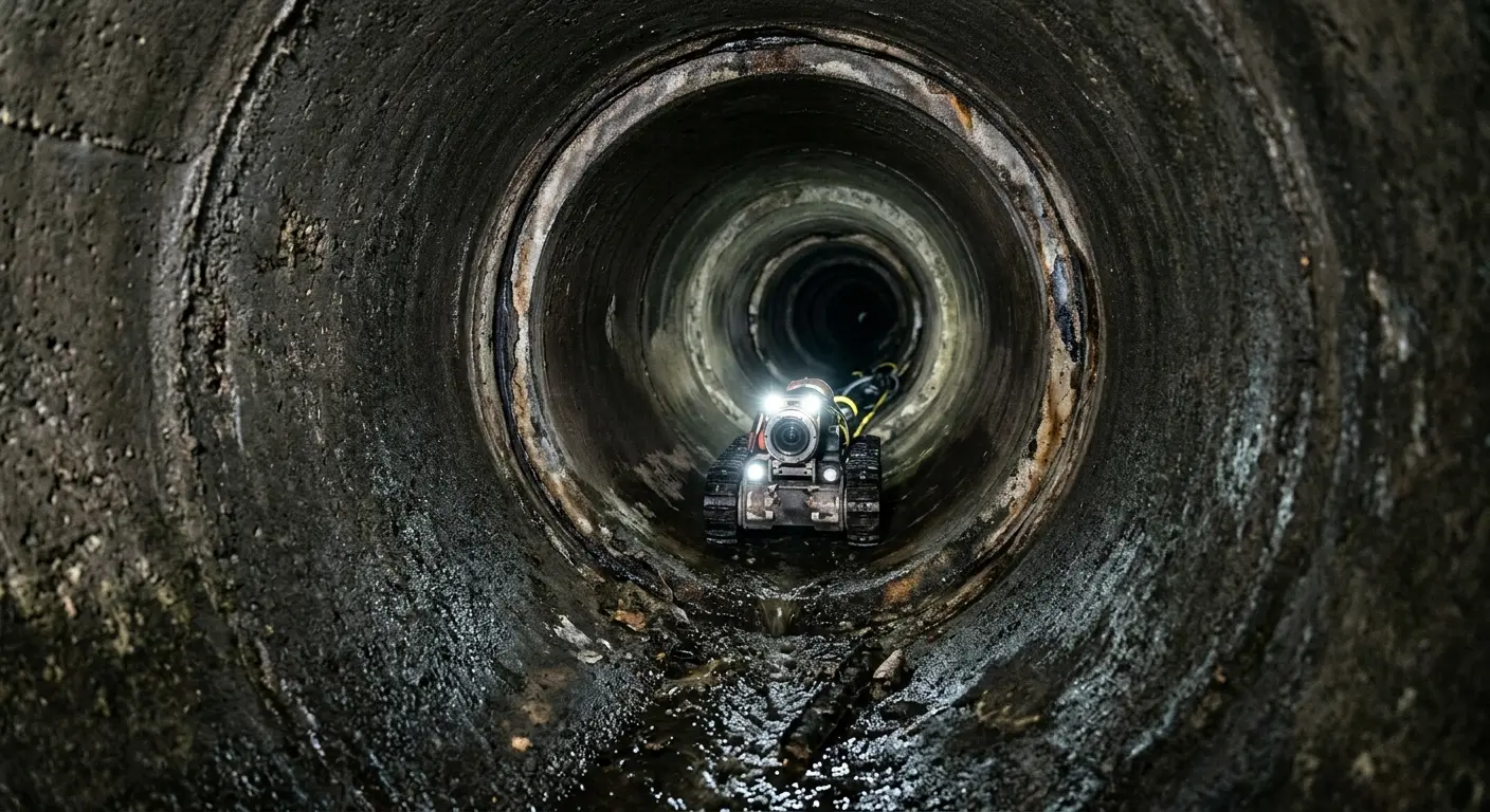 Robotic sewer camera inspecting pipe interior for Sewer Line Cleaning in Chatham